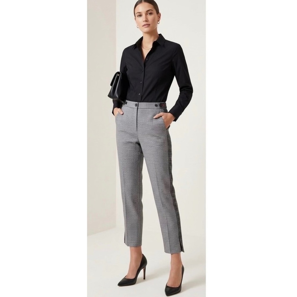 Rag & Bone Women Meki Plaid Trousers Grey Blue Wool Blend Slim Crop Pants 8